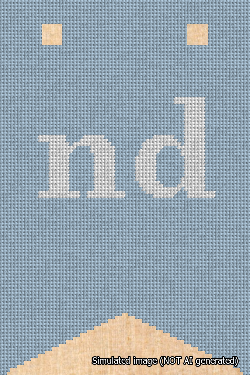 A simulated image of the stitched needlepoint design: Banner 18m Forked nd White on Light Blue. Not A.I. generated.