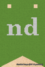 A simulated image of the stitched needlepoint design: Banner 18m Forked nd White on Light Green. Not A.I. generated.