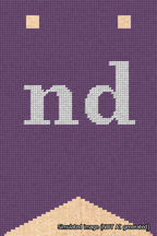 A simulated image of the stitched needlepoint design: Banner 18m Forked nd White on Purple. Not A.I. generated.