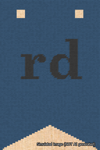 A simulated image of the stitched needlepoint design: Banner 18m Forked rd Black on Blue. Not A.I. generated.