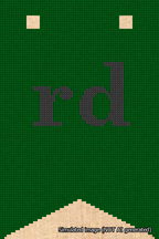 A simulated image of the stitched needlepoint design: Banner 18m Forked rd Black on Green. Not A.I. generated.