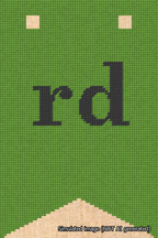 A simulated image of the stitched needlepoint design: Banner 18m Forked rd Black on Light Green. Not A.I. generated.