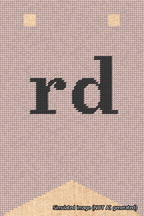 A simulated image of the stitched needlepoint design: Banner 18m Forked rd Black on Pink. Not A.I. generated.