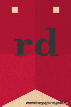 A simulated image of the stitched needlepoint design: Banner 18m Forked rd Black on Red. Not A.I. generated.