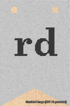 A simulated image of the stitched needlepoint design: Banner 18m Forked rd Black on White. Not A.I. generated.