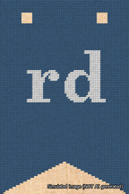 A simulated image of the stitched needlepoint design: Banner 18m Forked rd White on Blue. Not A.I. generated.