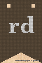 A simulated image of the stitched needlepoint design: Banner 18m Forked rd White on Brown. Not A.I. generated.