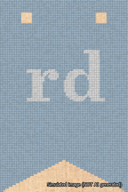 A simulated image of the stitched needlepoint design: Banner 18m Forked rd White on Light Blue. Not A.I. generated.