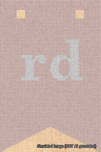 A simulated image of the stitched needlepoint design: Banner 18m Forked rd White on Pink. Not A.I. generated.
