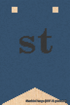 A simulated image of the stitched needlepoint design: Banner 18m Forked st Black on Blue. Not A.I. generated.