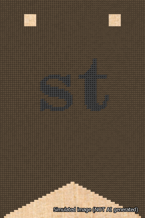 A simulated image of the stitched needlepoint design: Banner 18m Forked st Black on Brown. Not A.I. generated.