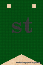 A simulated image of the stitched needlepoint design: Banner 18m Forked st Black on Green. Not A.I. generated.