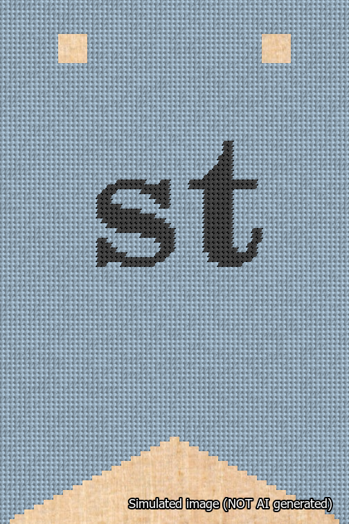 A simulated image of the stitched needlepoint design: Banner 18m Forked st Black on Light Blue. Not A.I. generated.