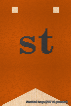 A simulated image of the stitched needlepoint design: Banner 18m Forked st Black on Orange. Not A.I. generated.