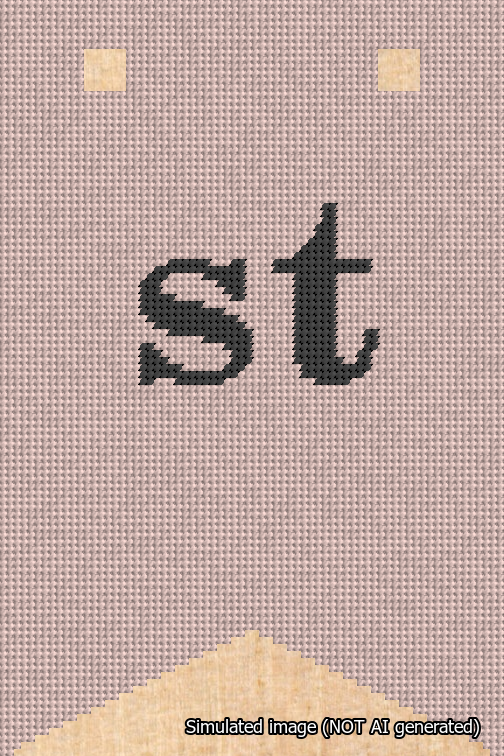 A simulated image of the stitched needlepoint design: Banner 18m Forked st Black on Pink. Not A.I. generated.