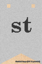A simulated image of the stitched needlepoint design: Banner 18m Forked st Black on White. Not A.I. generated.