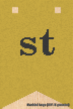 A simulated image of the stitched needlepoint design: Banner 18m Forked st Black on Yellow. Not A.I. generated.