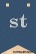 A simulated image of the stitched needlepoint design: Banner 18m Forked st White on Blue. Not A.I. generated.
