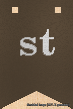 A simulated image of the stitched needlepoint design: Banner 18m Forked st White on Brown. Not A.I. generated.