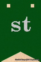 A simulated image of the stitched needlepoint design: Banner 18m Forked st White on Green. Not A.I. generated.