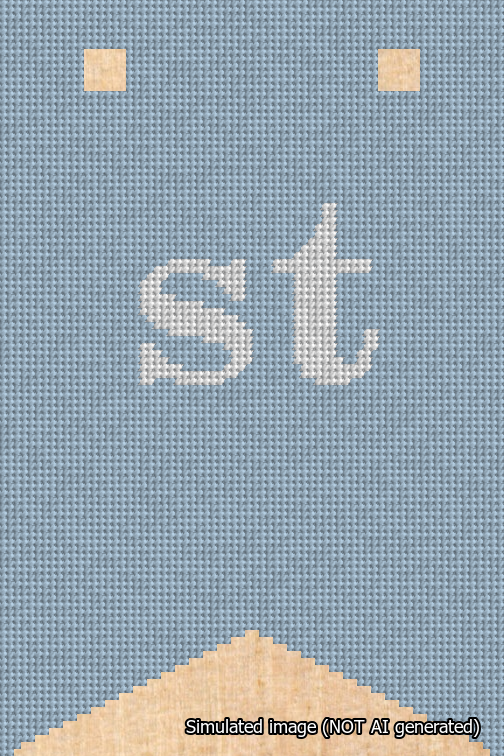 A simulated image of the stitched needlepoint design: Banner 18m Forked st White on Light Blue. Not A.I. generated.