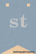 A simulated image of the stitched needlepoint design: Banner 18m Forked st White on Light Blue. Not A.I. generated.