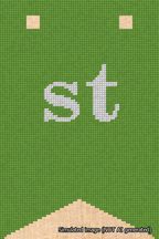 A simulated image of the stitched needlepoint design: Banner 18m Forked st White on Light Green. Not A.I. generated.
