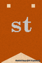 A simulated image of the stitched needlepoint design: Banner 18m Forked st White on Orange. Not A.I. generated.