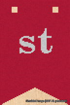 A simulated image of the stitched needlepoint design: Banner 18m Forked st White on Red. Not A.I. generated.