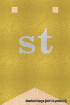 A simulated image of the stitched needlepoint design: Banner 18m Forked st White on Yellow. Not A.I. generated.