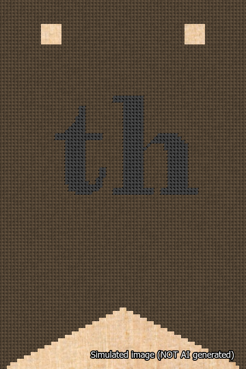 A simulated image of the stitched needlepoint design: Banner 18m Forked th Black on Brown. Not A.I. generated.