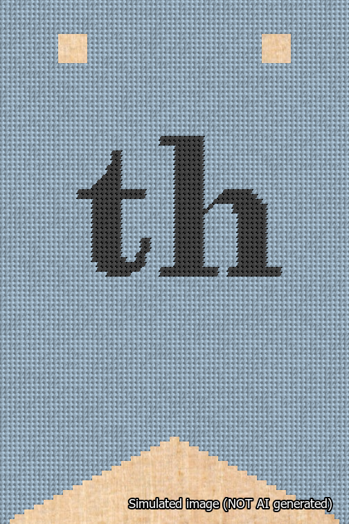 A simulated image of the stitched needlepoint design: Banner 18m Forked th Black on Light Blue. Not A.I. generated.
