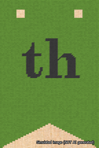A simulated image of the stitched needlepoint design: Banner 18m Forked th Black on Light Green. Not A.I. generated.