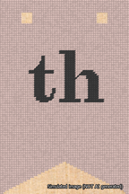 A simulated image of the stitched needlepoint design: Banner 18m Forked th Black on Pink. Not A.I. generated.