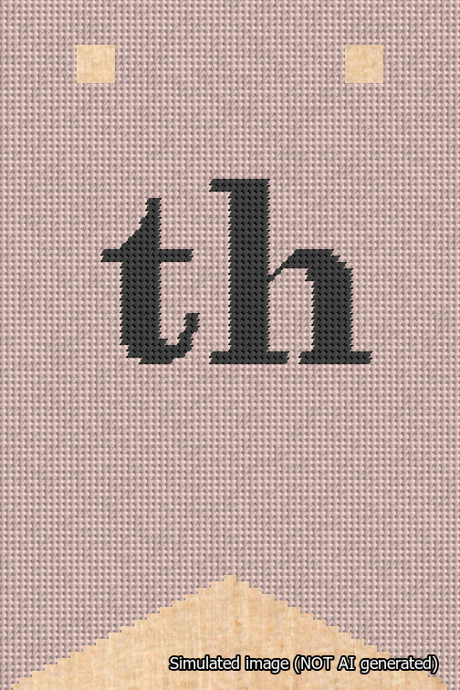 A simulated image of the stitched needlepoint design: Banner 18m Forked th Black on Pink. Not A.I. generated.