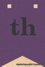 A simulated image of the stitched needlepoint design: Banner 18m Forked th Black on Purple. Not A.I. generated.