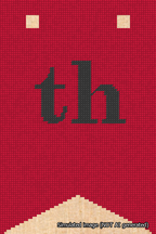 A simulated image of the stitched needlepoint design: Banner 18m Forked th Black on Red. Not A.I. generated.