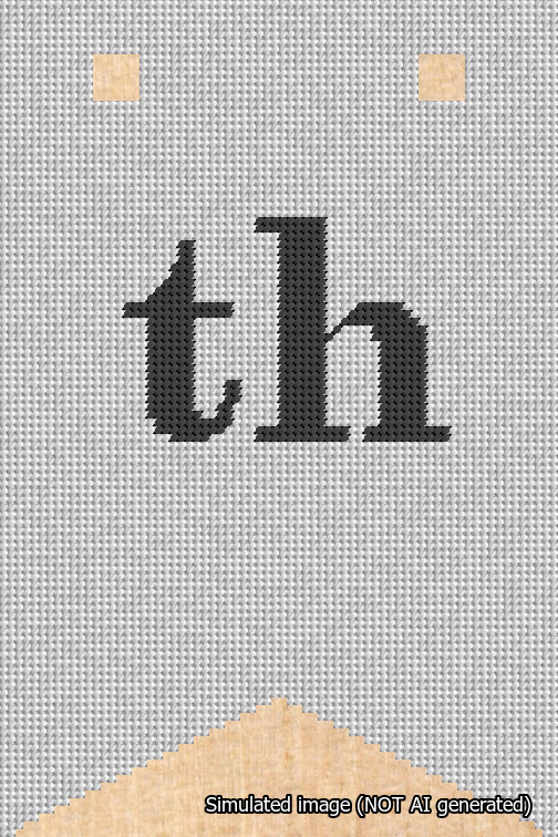 A simulated image of the stitched needlepoint design: Banner 18m Forked th Black on White. Not A.I. generated.