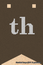 A simulated image of the stitched needlepoint design: Banner 18m Forked th White on Brown. Not A.I. generated.