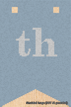 A simulated image of the stitched needlepoint design: Banner 18m Forked th White on Light Blue. Not A.I. generated.