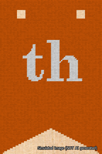 A simulated image of the stitched needlepoint design: Banner 18m Forked th White on Orange. Not A.I. generated.