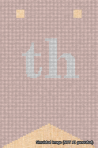 A simulated image of the stitched needlepoint design: Banner 18m Forked th White on Pink. Not A.I. generated.