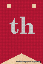 A simulated image of the stitched needlepoint design: Banner 18m Forked th White on Red. Not A.I. generated.