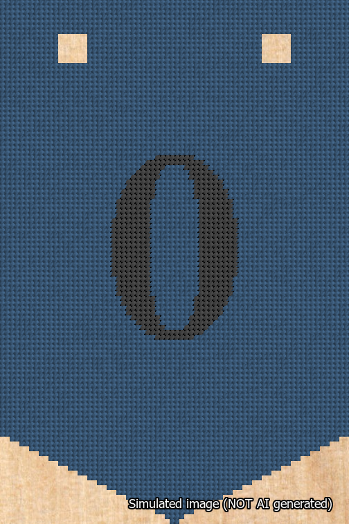 A simulated image of the stitched needlepoint design: Banner 18m Pointed 0 Black on Blue. Not A.I. generated.