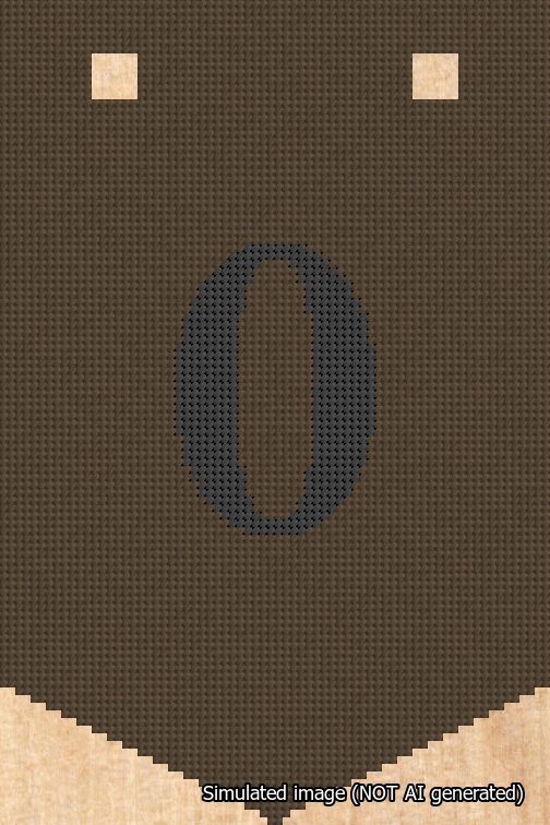 A simulated image of the stitched needlepoint design: Banner 18m Pointed 0 Black on Brown. Not A.I. generated.