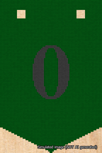 A simulated image of the stitched needlepoint design: Banner 18m Pointed 0 Black on Green. Not A.I. generated.