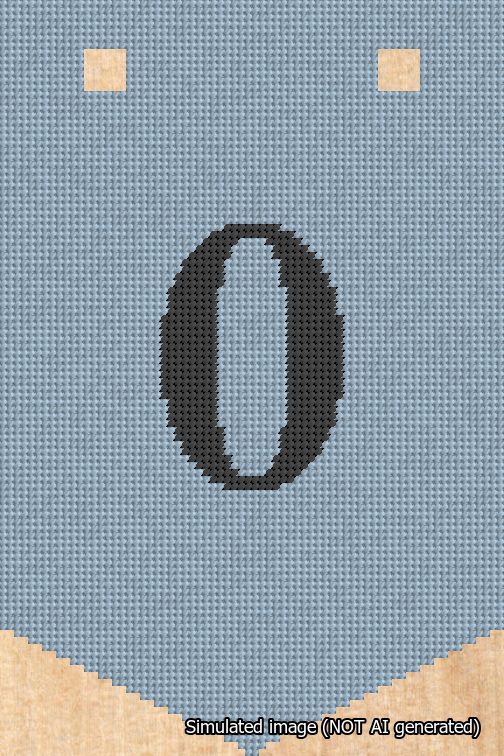 A simulated image of the stitched needlepoint design: Banner 18m Pointed 0 Black on Light Blue. Not A.I. generated.