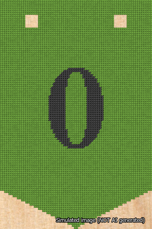 A simulated image of the stitched needlepoint design: Banner 18m Pointed 0 Black on Light Green. Not A.I. generated.