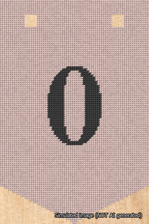 A simulated image of the stitched needlepoint design: Banner 18m Pointed 0 Black on Pink. Not A.I. generated.