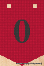 A simulated image of the stitched needlepoint design: Banner 18m Pointed 0 Black on Red. Not A.I. generated.